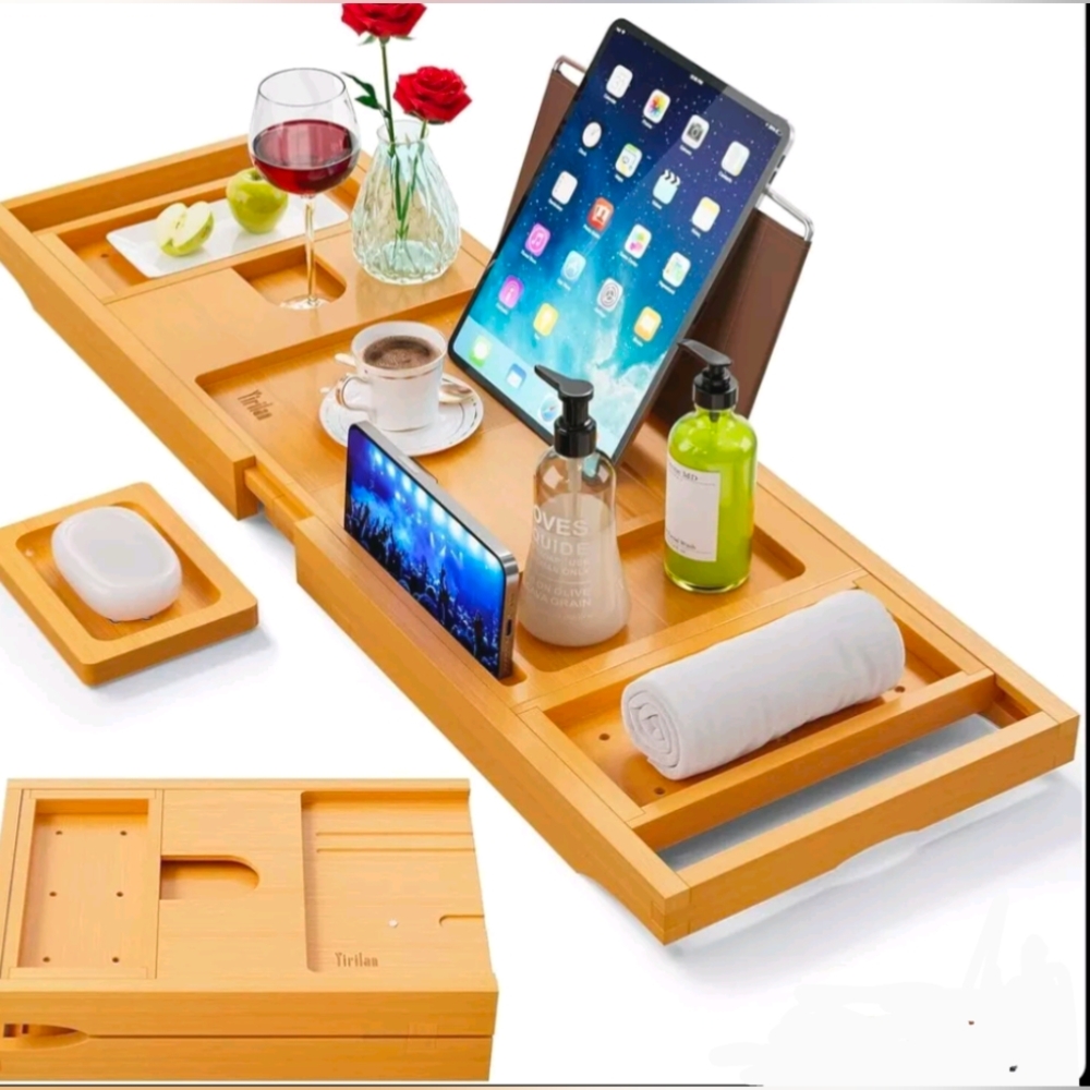 Yirilan Bamboo Bathtub Caddy Tray, Luxury. Wedding, housewarming, birthday gift